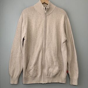 Signum Mens Size Large Khaki Cardigan Sweater Minimalist Academia Preppy Office